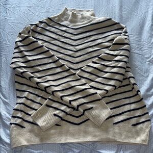 Liz Claiborne Beige and Black Striped Turtleneck Sweater